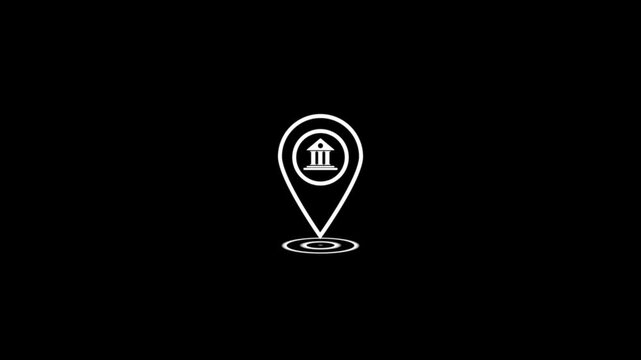 Animated Map pointer icon set with pin symbols for navigation and home location markers icon on black screen.White house icon and location map pin animation.travel content projects..4k video