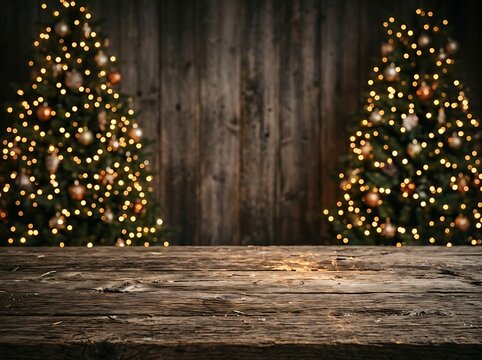 Festive christmas scene with decorated trees and warm cozy lighting indoors