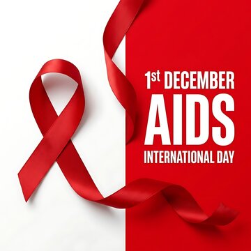 Red ribbon symbolizing world aids day awareness and support message