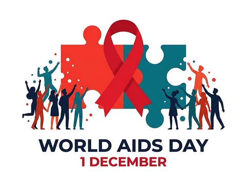 World aids day concept with people silhouettes and puzzle pieces