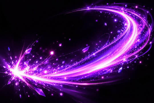 Violet magical light streak with sparkling particles