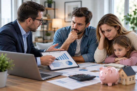 Financial advisor reviewing family budget with clients