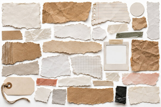 Assorted vintage torn paper scrapbook collage