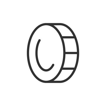 Single coin, linear icon. Metallic currency, monetary unit and cash payment. Line with editable stroke.