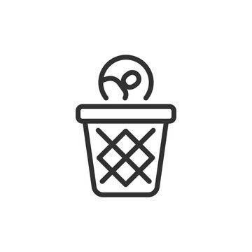 User profile in trash bin, linear icon. Account deletion, user removal and personal data disposal. Line with editable stroke.