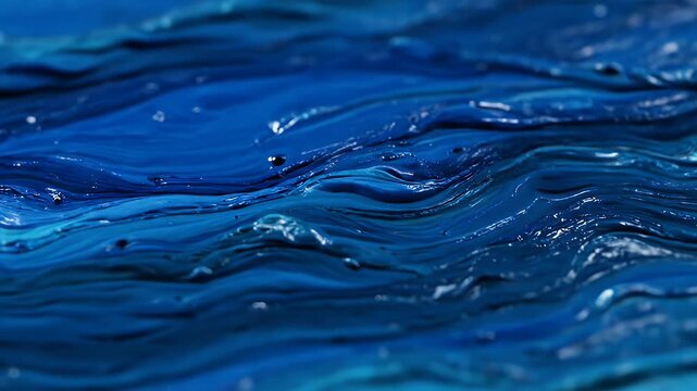 Abstract blue paint texture background featuring thick glossy waves and deep cerulean fluid motion