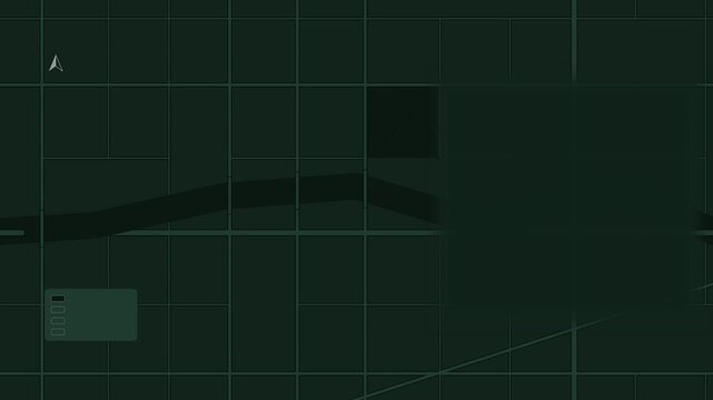 Animated street network drawing map layers drawn as a minimal vector city map in green and emerald on a dark background. Smooth 4K seamless loop with blank markers and room for your own captions. Wide