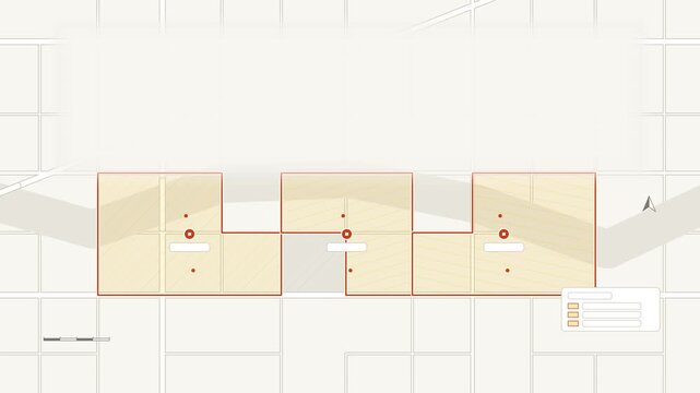 Seamless 4K looping map animation: district boundaries appearing map lines. Clean flat vector city map with street grid, blocks and blank labels in yellow and gold on a light background, leaving copy 