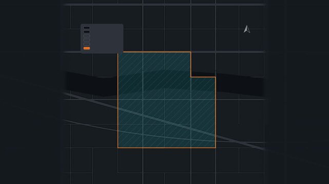 Animated district map building up layers drawn as a minimal vector city map in blue and azure on a dark background. Smooth 4K seamless loop with blank markers and room for your own captions. Widescree