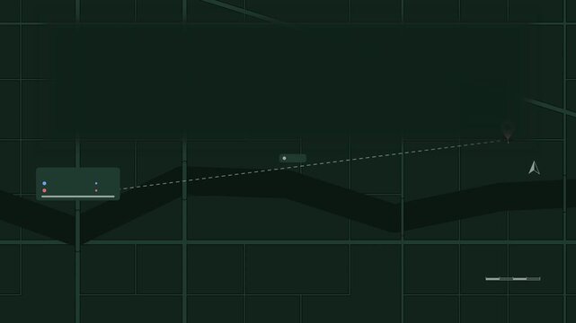 Animated two pins dropping apart map drawn as a minimal vector city map in green and emerald on a dark background. Smooth 4K seamless loop with blank markers and room for your own captions. Widescreen