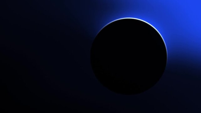 Electric blue eclipse rim light on black, keynote opener background, seamless loop