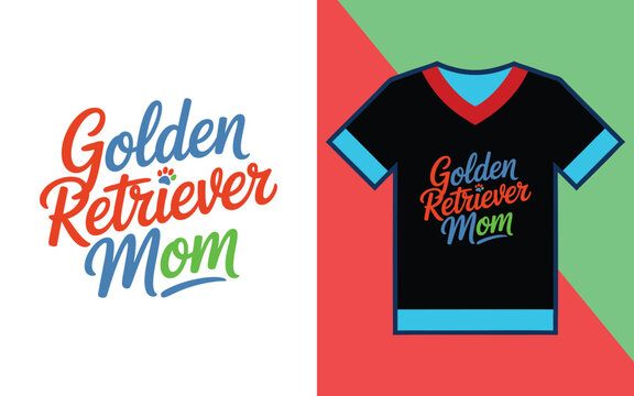 Golden retriever mom script text t-shirt with colorful letters and paw print for dog lovers apparel