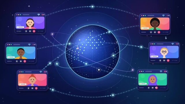 Remote Work Global Connection Animation for Digital Collaboration and Worldwide Teams