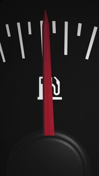 Vertical video: Fuel gauge needle moving right on start, showing fuel rising past static icon