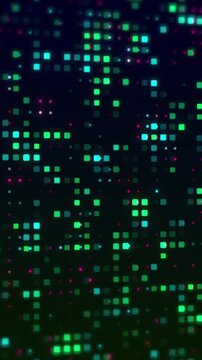 Vertical video: On playback, glowing tile grid with magenta points pulsing, shifting to show data