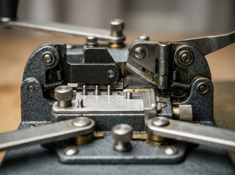 splicer Close-up of a vintage telegraph key used for Morse code communication.
