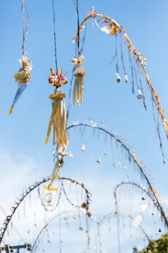 Garland decorations at Odalan temple festival in Sidemen, Bali