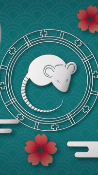 Vertical video: On play embossed rat in ring rotating tail shifting shadows pulsing enhancing depth