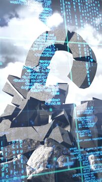 Vertical video: HUD starting, code cascading, grid scanning, orbiting, revealing pound cracks