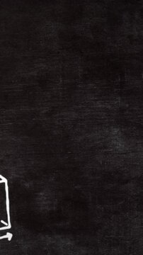 Vertical video: Small chalk mark appearing, chalkboard showing cube at lower-left, guiding tutorial