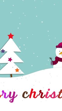 Vertical video: Loop starting snow, snowman standing cursive greeting shining sharing holiday cheer