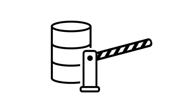 Black outline icon of a database cylinder with a barrier gate arm representing data security, access control, information protection and permissions