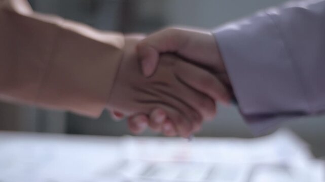 Partnership, teamwork and shaking hands for agreement, consulting or introduction in meeting