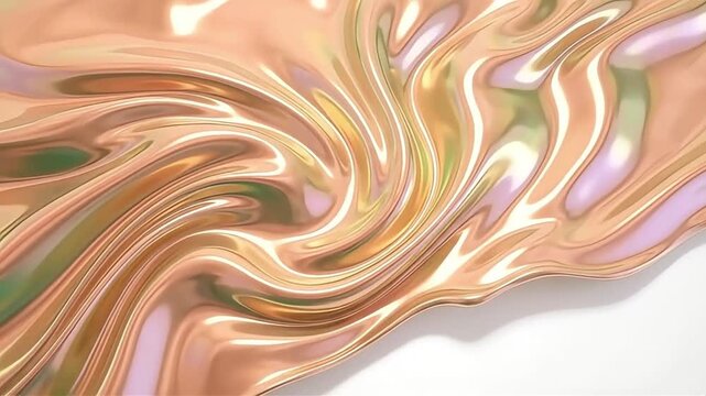 Abstract background with flowing metallic liquid gold and iridescent reflections.