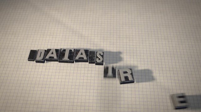 Data stream metal letterpress type blocks 3D animation seamless loop