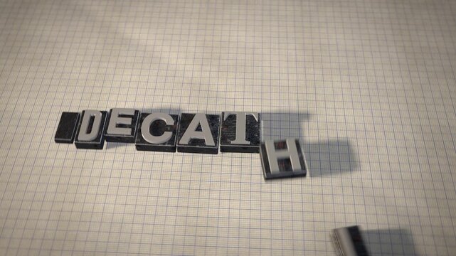 Decathlon metal letterpress type blocks 3D animation seamless loop