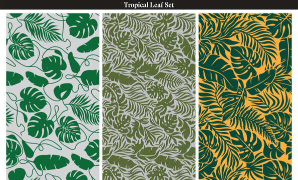 tropical seamless pattern with exotic jungle leaves and plants vector of illustrations background set