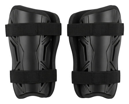 Black soccer shin guards with straps
