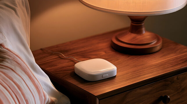 Vagus Nerve Stimulation Device Resting On A Nightstand Beside A Lamp