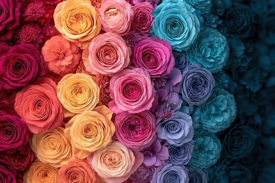 Rainbow rose flower wall background gradient colorful floral design