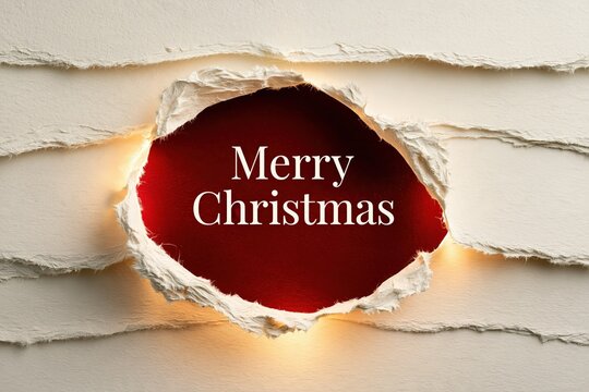 Merry Christmas greeting text in torn paper hole festive background