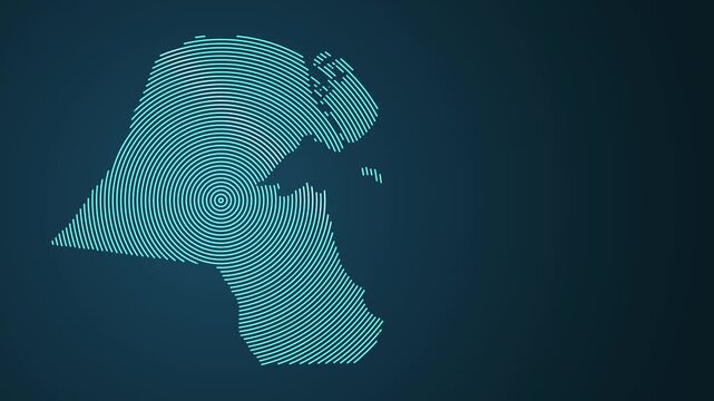 Animated Kuwait map reveal with concentric ring transition on dark blue background