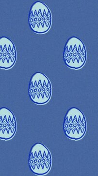 Vertical video: On load, egg motifs scrolling up and down with slight jitter to reveal grid