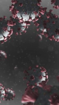 Vertical video: Cam shifting, virus cores drifting, rotating, showing spikes for CGI micro flow