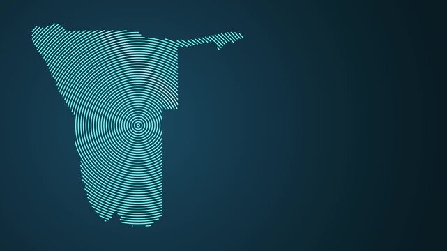 Animated map of Namibia forming with concentric rings on dark blue background