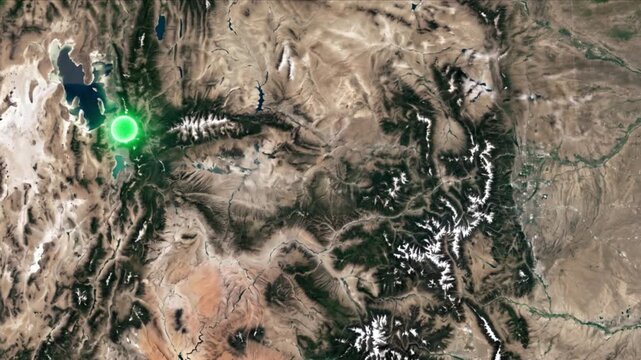 デンバーからソルトレイクシティへの光子移動を示す衛星軌道視点の様子