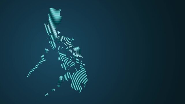 Animated Philippines map outline revealing with glowing lines on dark blue background