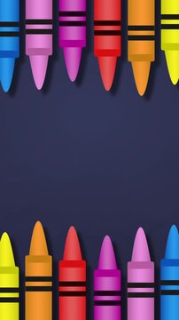 Vertical video: Yellow arcs appearing on navy, tips sliding from edges forming rows framing center