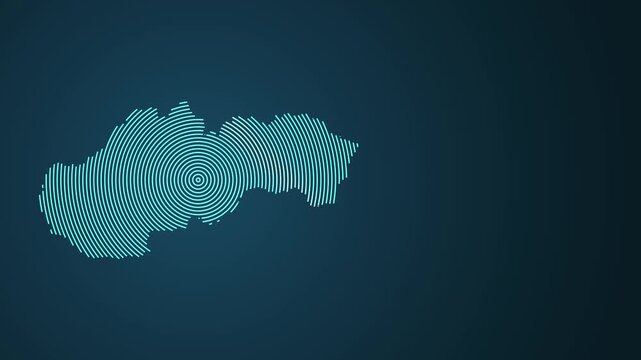 Animated fingerprint pattern morphing into Slovakia map with text reveal