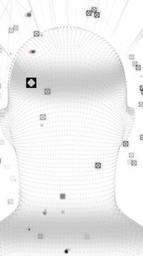 Vertical video: Camera rotating, dotted head turning while square markers pulsing for tracking view