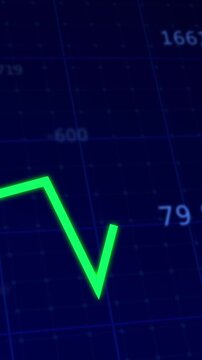 Vertical video: On load blurred nums starting green line drawing peaks or dips on grid, showing tren