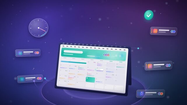 3D Calendar Pages Flipping Over Spiral Binding Scheduling Concept Seamless Loop