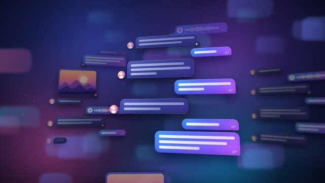 3D Chat Bubbles Stacking Like A Messaging Thread with Floating Glass Message Bubbles