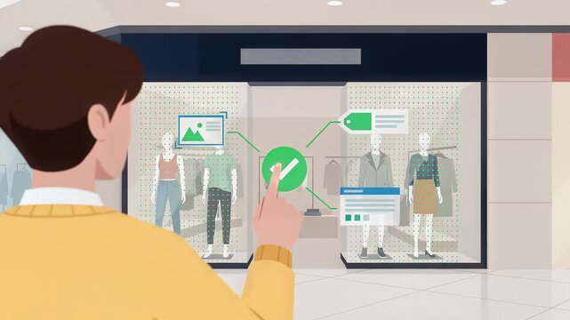 Man using augmented reality shopping app in modern retail mall