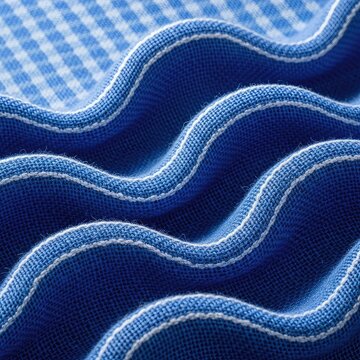 Wavy blue burlap fabric with a delicate check pattern creates a rich texture, perfect for abstract backdrops and creative textile designs, rough, organic, structure