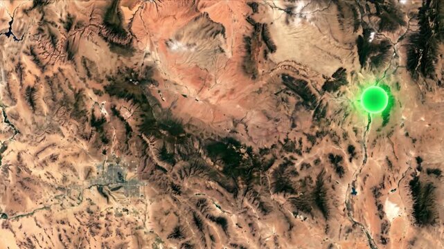 フェニックスからアルバカーキへの光子移動を示す衛星軌道視点の様子